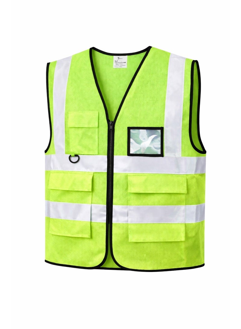 Remart High Visibility Safety Vest, Light Green Reflective Work Vest with Zipper, Multi-Pocket 120 GSM Polyester, Construction & Road Safety - Image 1
